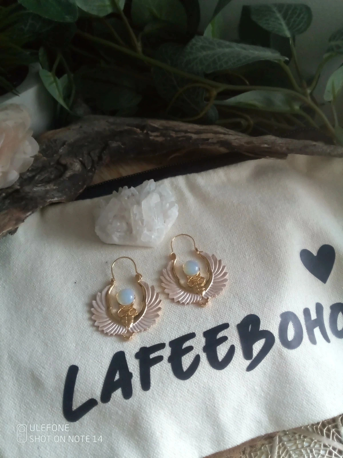 Boucles d'oreilles bohèmes égyptiennes pierres opaline – photo 2